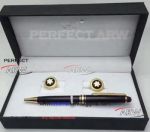 Perfect Replica - Montblanc Meisterstuck Black And Gold Ballpoint Pen And Gold Cufflinks Set